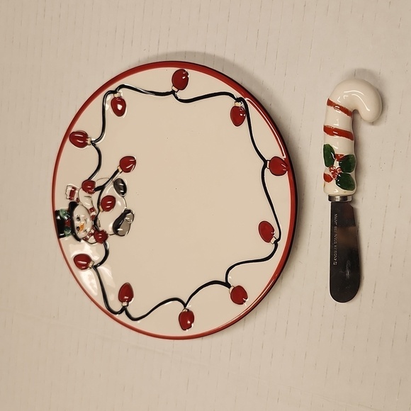 Fritz and Floyd cheers snack plate and knife christmas cookie cheese plate - Picture 1 of 7